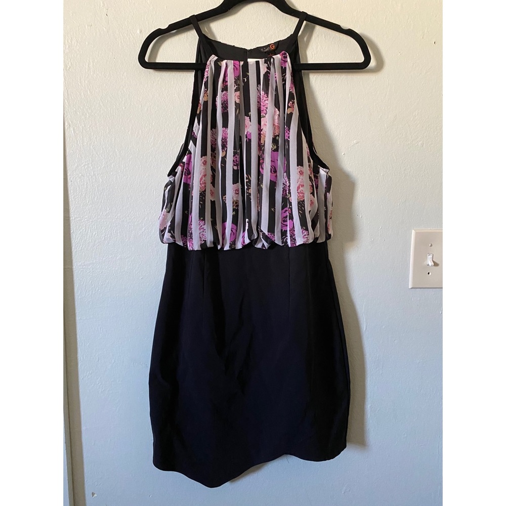 NWT G by Guess black striped Floral Dress